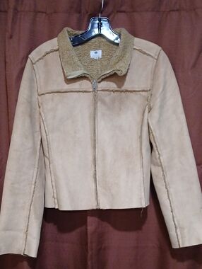 Freshype Shearling-Trim Suede Jacket in Beige
